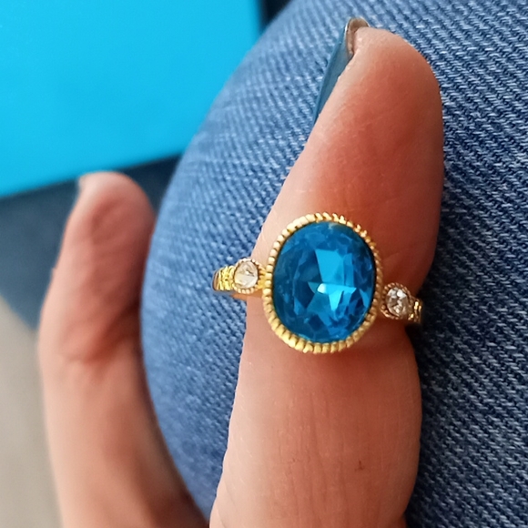 2pcs Gold Tone aqua colored ring - Picture 3 of 7